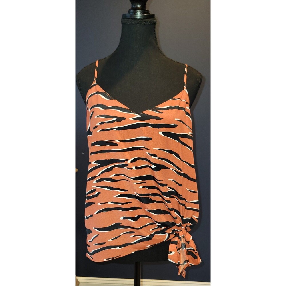 Football or Concert Fall Fav Orange Black Tiger Animal Print Tie Front Cami S